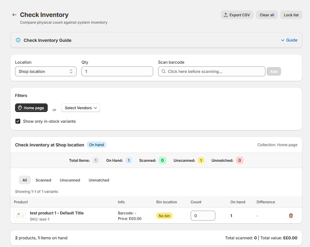Check Inventory filters